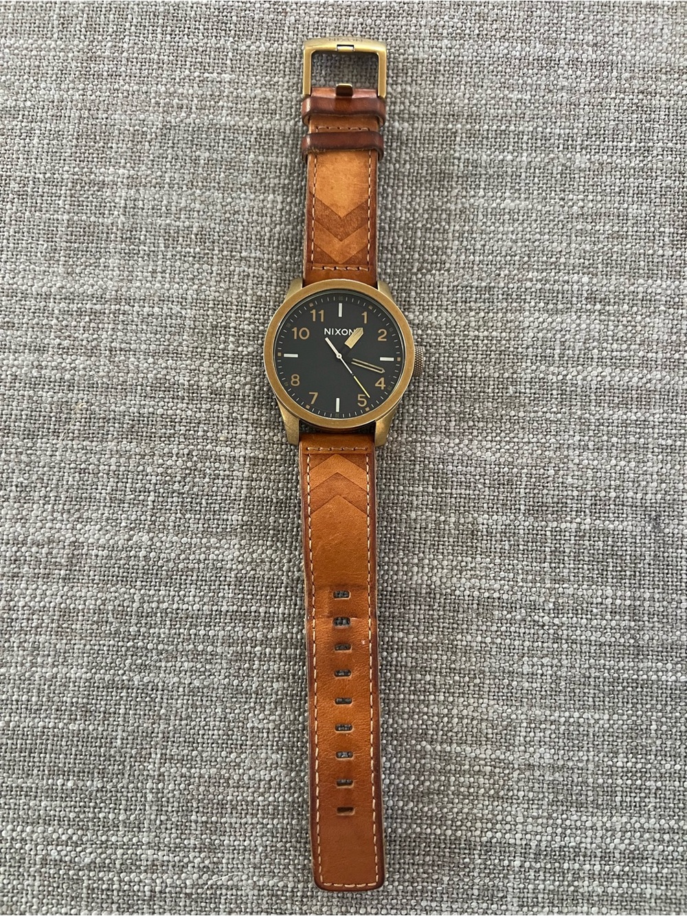 Nixon Tan Leather Strap Watch with Navy Dial and Gold-Tone Case